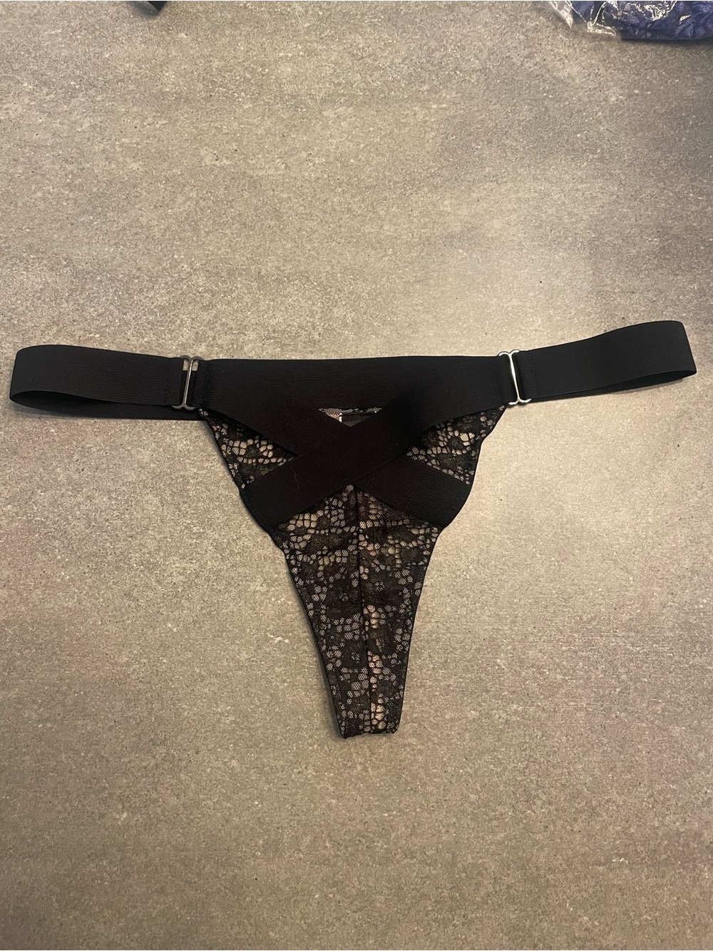 Victoria's Secret Black Strappy Criss Cross Banded Lace Thong